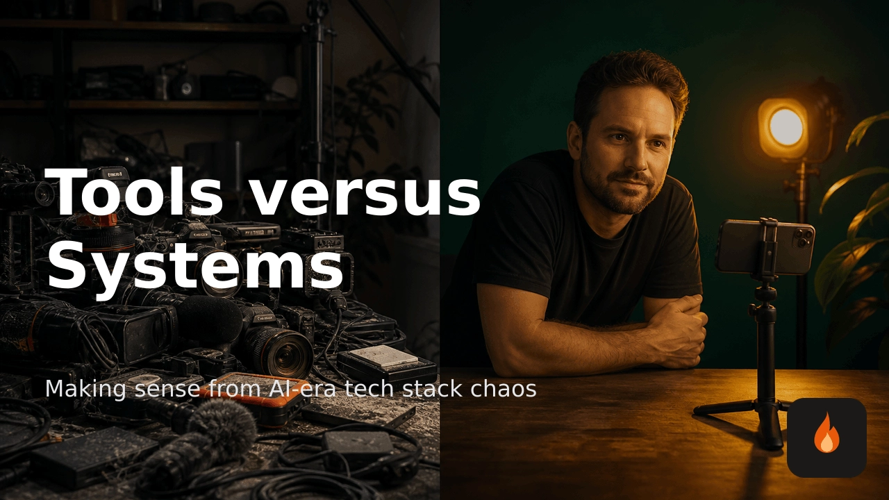 Tools versus system: a founder's raw recording processed into finished content with Crucible